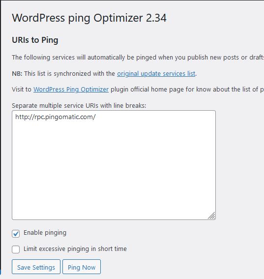 wordpress Ping Optimizerセットアップ画面